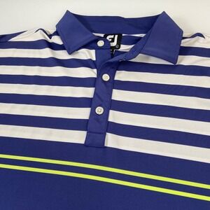 FootJoy Mens Large Blue Striped Golf Polo Shirt Excellent Short Sleeve Athletic